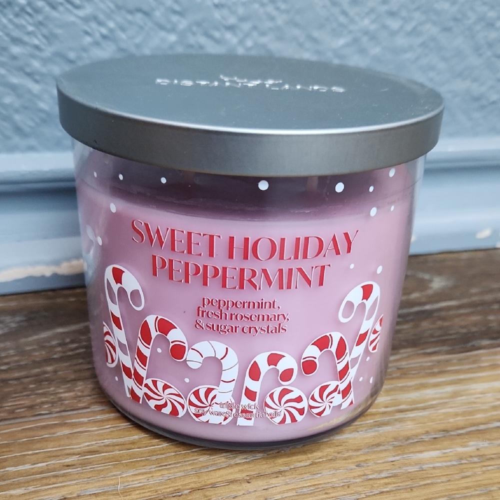 NWT Distant Lands Sweet Holiday Peppermint Scented Candle Rosemary Sugar Crystal